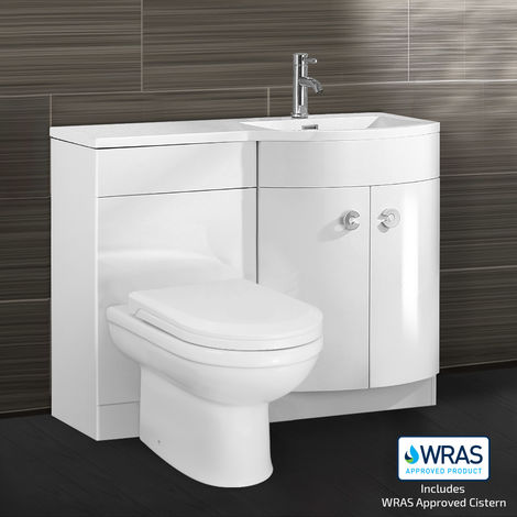 Dene LH 1100mm Vanity Basin Unit White & Welbourne Back to Wall Toilet White