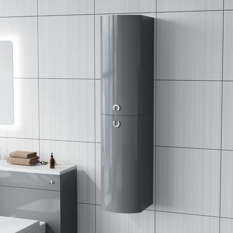 Dene Light Grey Tall Wall Hung Bathroom Cabinet