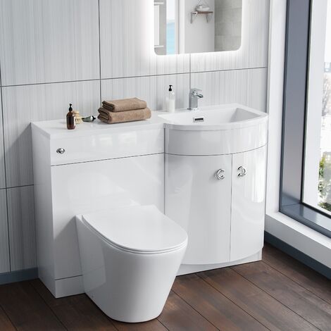 Dene RH 1100mm Vanity Basin Unit & Ellis Back To Wall Toilet White
