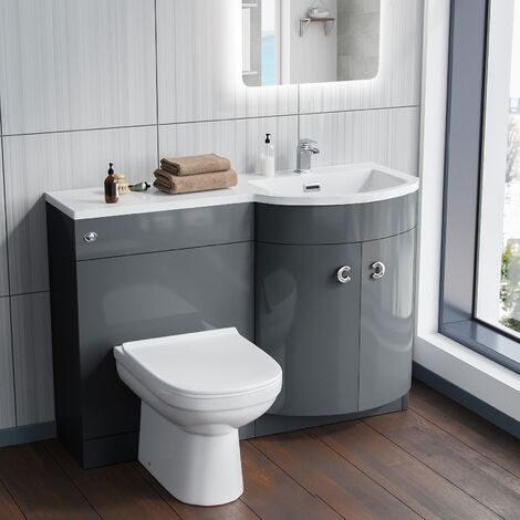 Dene RH 1100mm Vanity Basin Unit & Elso Back To Wall Toilet Grey