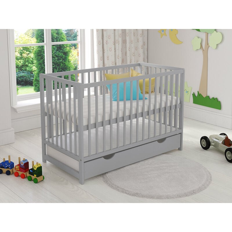 Denise Cot Bed 120x60cm with drawer (Grey) - Grey