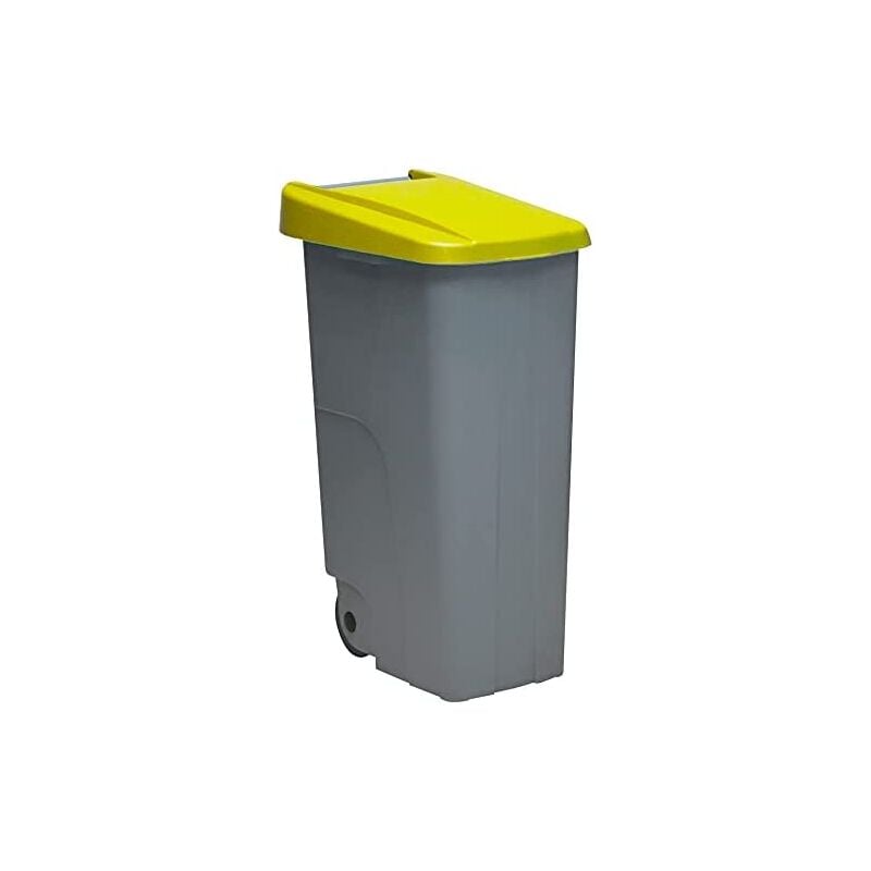 Poubelle de recyclage avec roues et asa 110l gris avec couvercle jaune - Denox