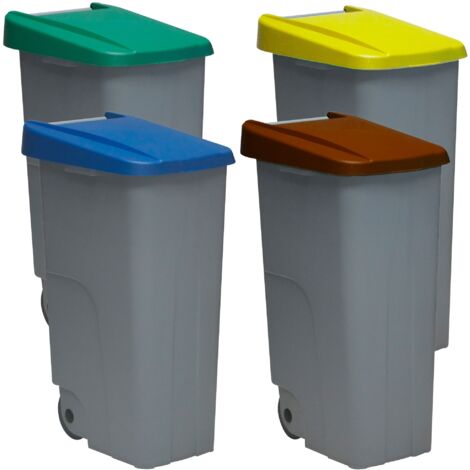 Denox Pack Reciclaje Reciclo 110L. Cerrado c/u: 440L. totales, en 4 contenedores, Azul/Verde/Amarillo/marrón, INCLUYE rollo de 10 Bolsas de basura de 120L.