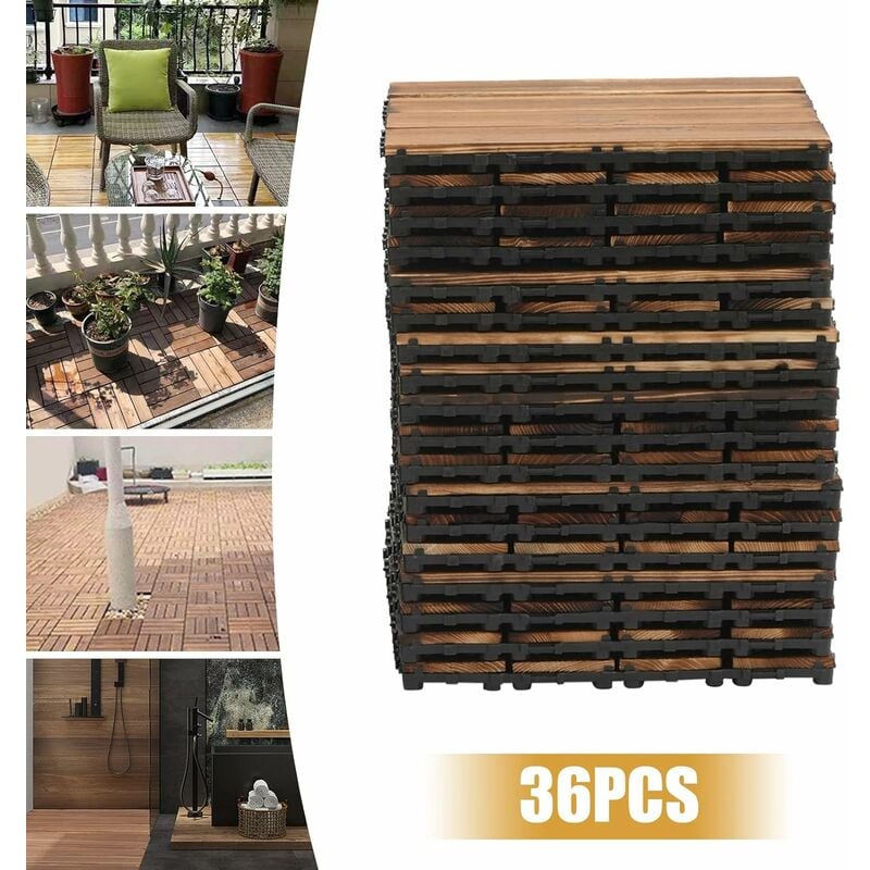 Senderpick - 36 paquets de dalles de terrasse en bois dur de 30 30 cm, dalles de terrasse résistantes à l'eau pour l'extérieur ou plancher de