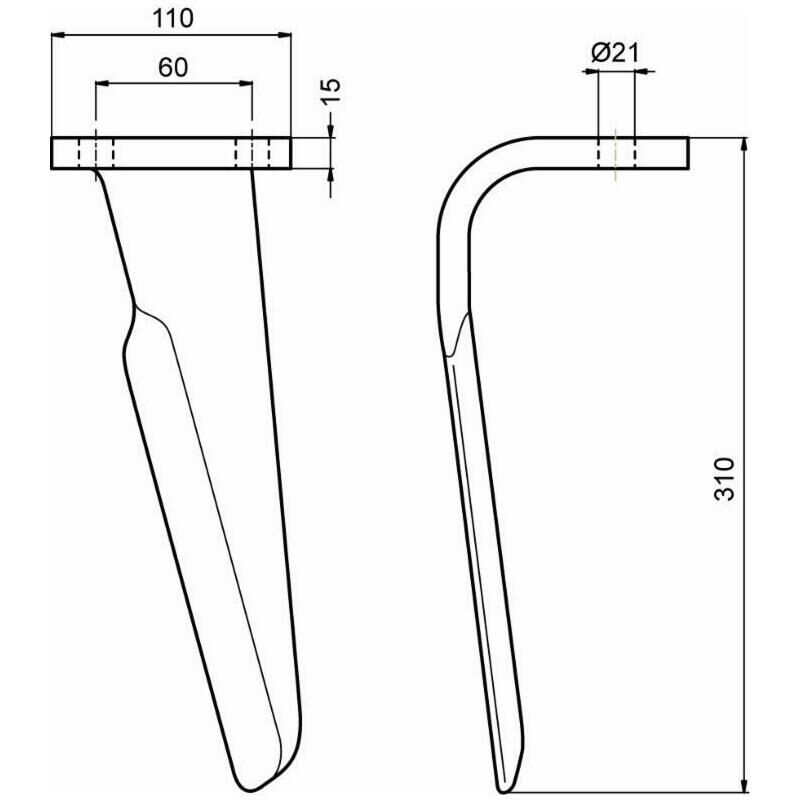 Dente dx adattabile feraboli, vigolo foro Ø21
