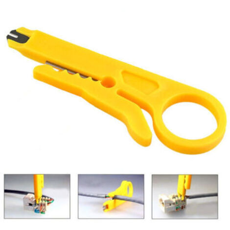 Dénudeur de fil 20pcs, dénudeur de fil trou, petit dénudeur de fil, outil de dénudage simple, pince à sertir de fil de filet, petit perforateur de fil de couteau jaune multifonctionnel.