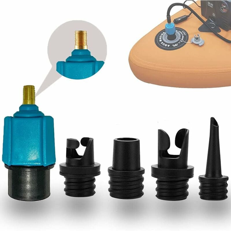 Denuotop - Adaptateur de Pompe pour Planche à Pagaie, Adaptateur Pompe Kayak avec 4 Buses de Valve d'air pour Kayak/Lit Gonflable/Planche à Pagaie