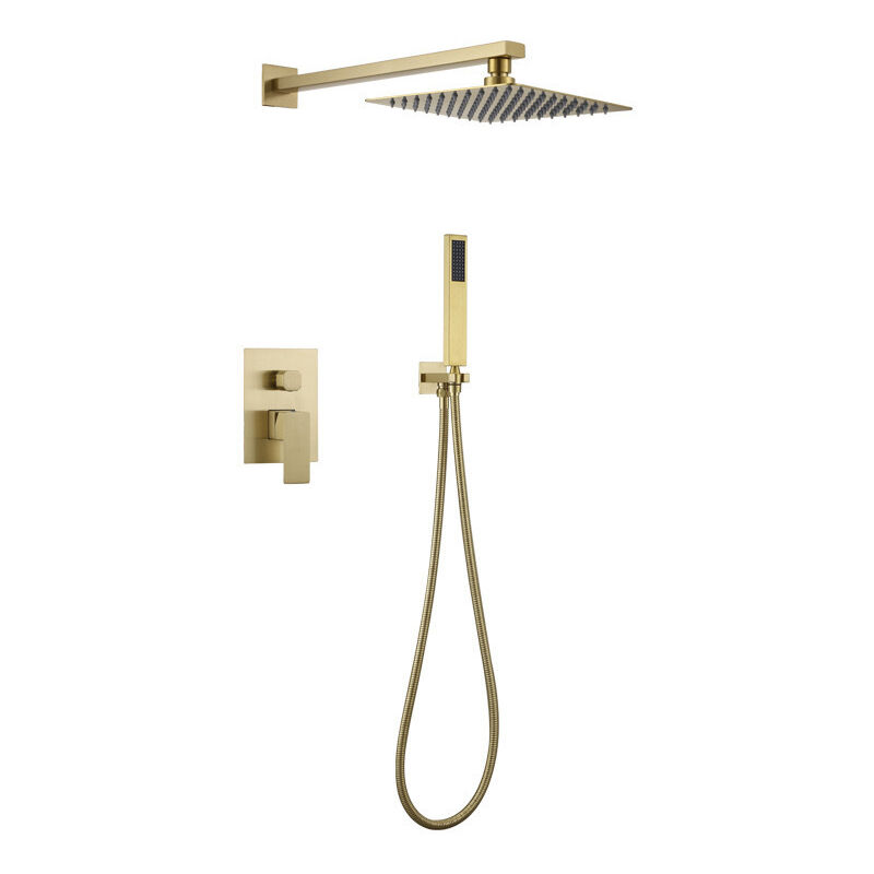 Denuotop - Colonne de douche encastrée, Colonne Douche Encastrable Carré Or, Kit de Douche Complet Encastré avec Tête de Douche 20x20cm, Douchette,