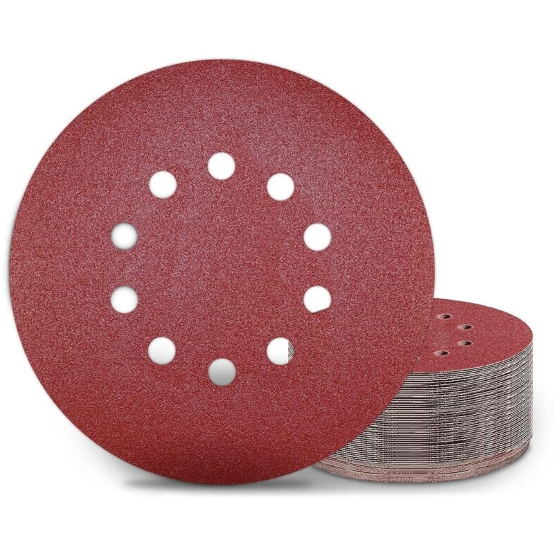 Disques de ponçage 225 mm, 25 tampons de ponçage ronds P80 grain 10 trous, pour ponceuses à long cou, meuleuses pour cloisons sèches et meulage des