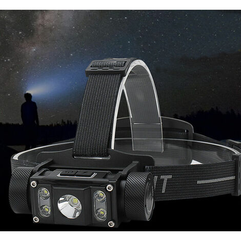 DENUOTOP Lampe frontale Lampe Frontale 5 LED Rechargeable, Torche Frontale Puissante Étanche avec 5 Modes d'Éclairage, 1200 LM, Ultra-Léger & Réglable Lampes Frontales Enfants pour Pêche, Camping, Ran
