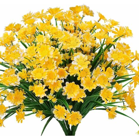 DENUOTOP Plante artificielle Fleurs de marguerite artificielle, 4 pièces Fleurs artificielles Arbustes en plastique vert Faux fleurs Intérieur extérieur Fleurs artificielles (jaune)