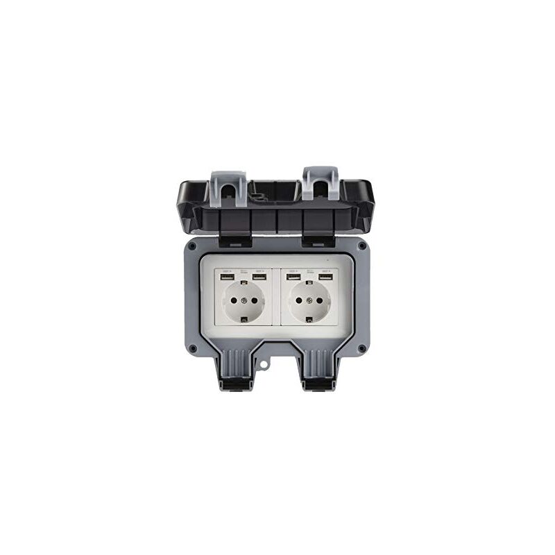 Prise murale extérieure double avec usb, étanche, résistante, prise électrique avec boîte murale (double) - RWAutre accessoire de domotique