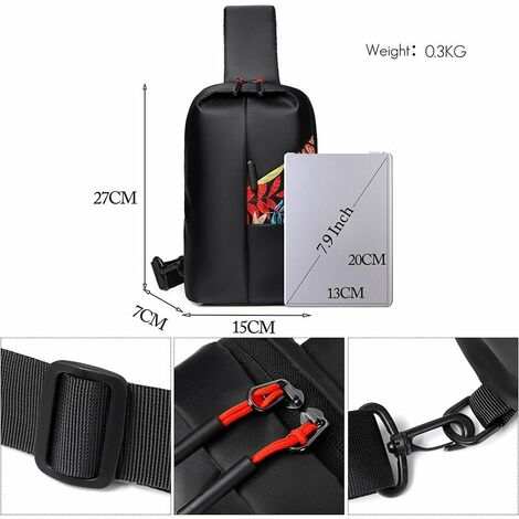 DENUOTOP Sac à outils Sac de Poitrine Homme Sacoche Femme Bandouliere Léger Sling Bag Sac d'Epaule pour Voyage Sport Randonnée Vélo Camping Excursion Sac Poitrine Noir