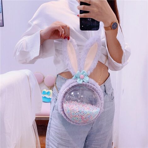 DENUOTOP Sac à outils Sac tricoté à la main Lapin tricoté à la main Sac à bandoulière en peluche transparenteproduit fini rose