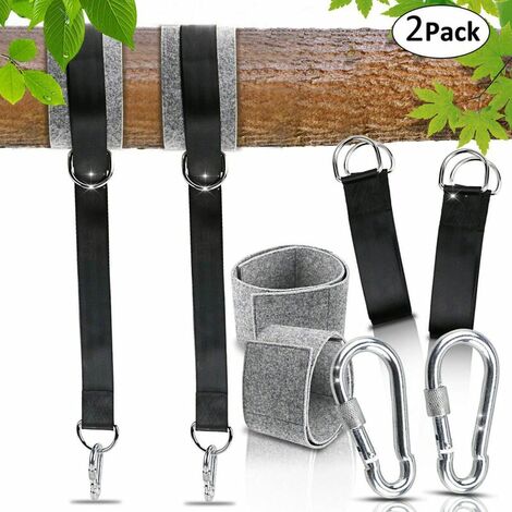 DENUOTOP Support et fixation pour hamac 1 Paire Fixation pour Balançoire Sangles de Hamac avec 2 Mousquetons à Crochet en et 2 Coussins de Protection pour Arbres pour Balancoire de Jardin Hamac ou Siè