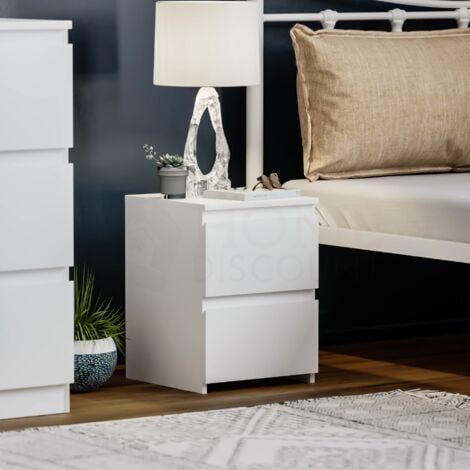 HOME DISCOUNT Denver 2 Drawer Bedside Table Cabinet Chest Nightstand Bedroom Furniture, White