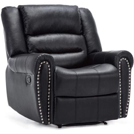 DENVER BONDED LEATHER RECLINER ARMCHAIR STUD SOFA HOME LOUNGE RECLINING CHAIR - BLACK