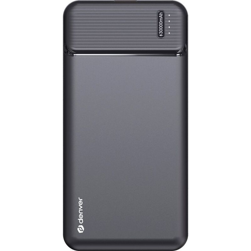 Denver - Powerbank 30000 mAh - Avec indicateur de batterie - usb - Micro usb - Powerbank universel pour Apple iPhone / Samsung, entre autres - Noir