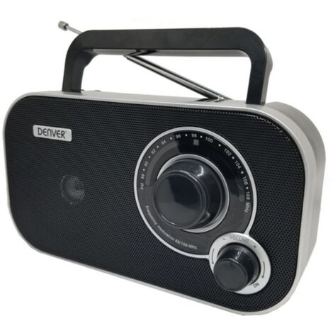 Denver Radio TR-51BLACK con sintonización analógica FM, Se Puede Utilizar con Corriente o Pilas, Negro