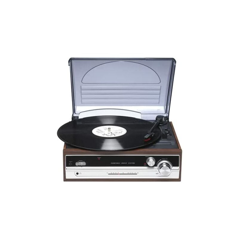Giradischi Denver VPR-190 con radio fm. Altoparlanti integrati. Finitura in legno. Stilo in ceramica.