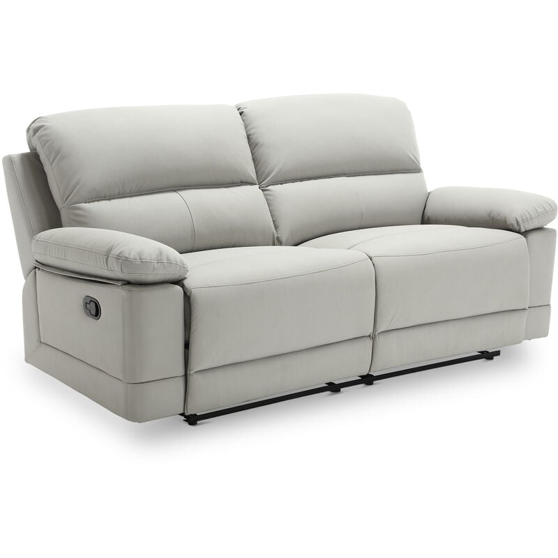 Mobilier Deco - denys - Canapé 2 places relax manuel simili cuir gris clair