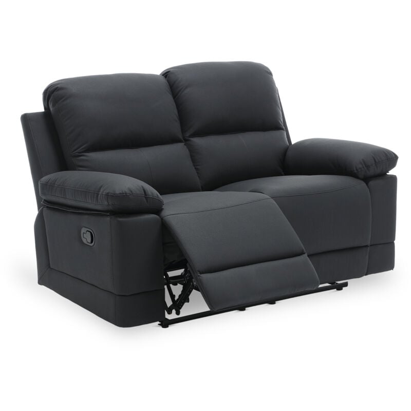 DENYS - Canapé 2 places relax manuel simili cuir noir
