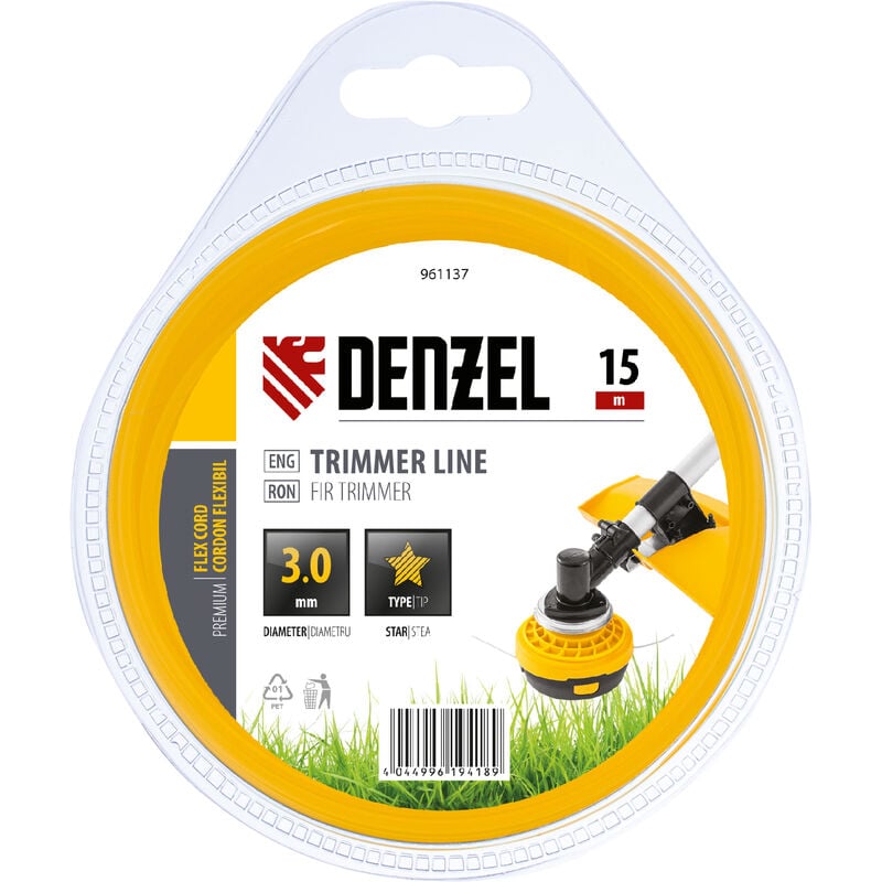Denzel - Fil pour débroussailleuse étoilé flex cord - 3 mm x 15 m