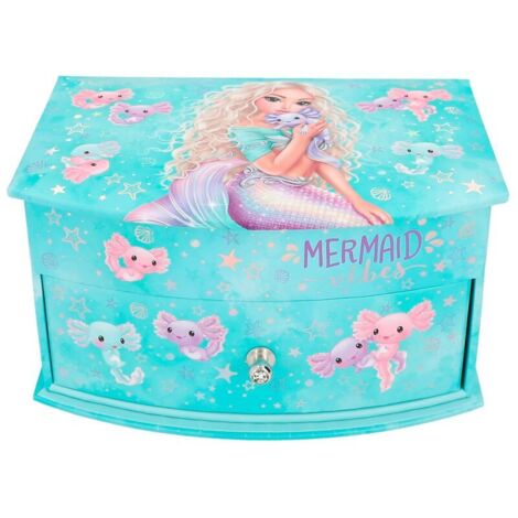 Depesche 12440 TOPModel Mermaid - Joyero pequeño en Turquesa con Motivo de Sirena, joyero con Espejo y Tapa abatible