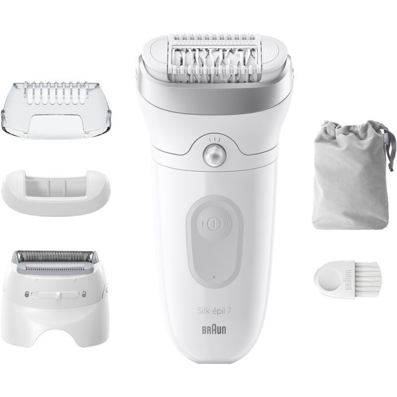 BRAUN Silk-&eacute;pil 7 &Eacute;pilateur Femme &Eacute;pilateur &Eacute;lectrique Femme Avec Grande T&ecirc;te Pour Une &Eacute;pilation Simple, Wet & Dry, Peau Lisse Longue 7-041, Blanc/Argent