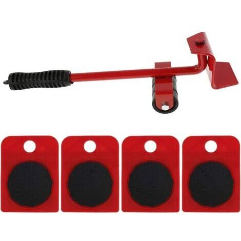 Deplace meuble lourd sans effort 5pcs, Kit demenagement meuble, Deplace meuble a roulette avec tige de levage et roulettes, Charge maximale 150 kg (Rouge)