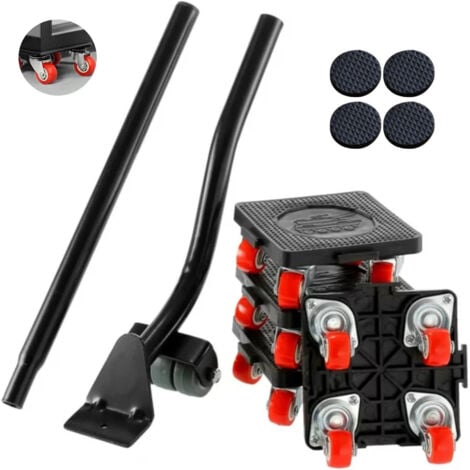 Déplace Meubles,Coin roulant Kit d'outils Grands et Petits sans Effort,Maximum Capacité de Charge 400KG, Deplace Meuble Rotation de 360 Degrés,Souleve Meuble avec 4 Coussinets élévateurs et roulettes 