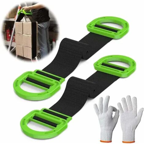 Déplacement de meubles, cartons, structures de matelas, sangles de levage et sangles de levage (2 pièces), 1 paire de gants