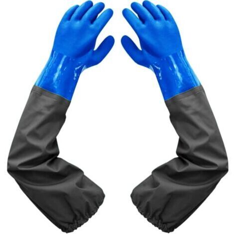 Dépolie Étanche Gants-Allonger Gants en Caoutchouc-Gants de Nettoyage D'étang, Doublure Floquante Poignets Élastiques, Pour Industrie chimique Agriculture Pêche Construction (bleu, Brie, 70cm)