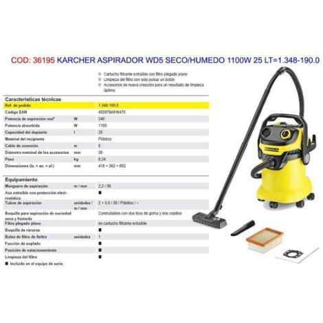 depósito aspirador 25l 1100w amarillo - 13481900 - karcher -