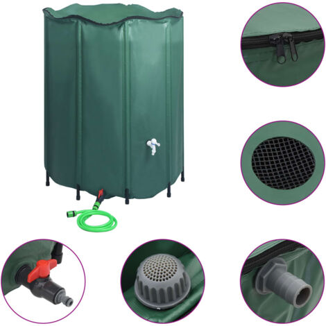 Tanque de Agua de Lluvia Plegable Contenedor Depósito Almacenamiento Lona Grifo con Filtro Válvula de Desbordamiento Manguera Multitalle
