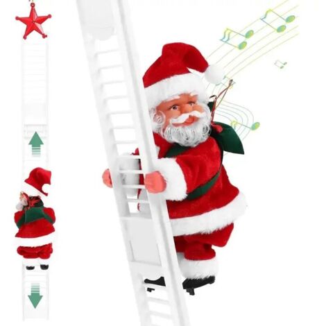 Der Weihnachtsmann klettert mit Musik eine Leiter hinauf, die elektrische Leiter des Weihnachtsmanns führt zum Weihnachtsbaum.