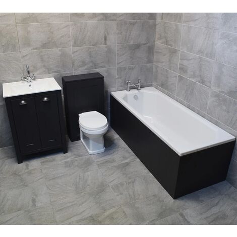 Derby Bathroom Furniture Suite Sink Storage Vanity Unit Toilet Bath Dark Grey, Without Taps & Wastes-No End Panel
