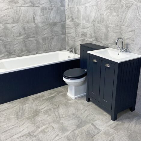 Derby Bathroom Furniture Suite Sink Storage Vanity Unit Toilet Bath Indigo Blue, Without Taps & Wastes-No End Panel