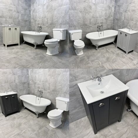 Derby Complete Traditional Roll Top Freestanding Bath Suite Inc Vanity Unit, Dark Grey