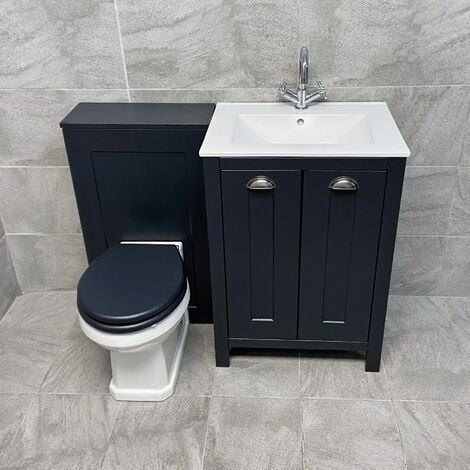 Derby Indigo Blue Vanity Sink Basin Storage Unit + Toilet Bathroom Suite, Standard Soft Close Seat-No Tap