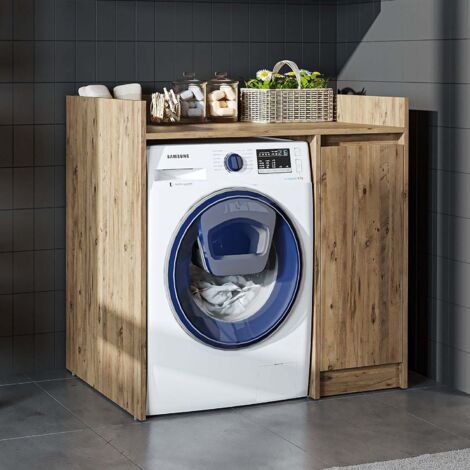 Derin Washing Machine Cabinet with Integrated Side Storage, 100cm - Oak Effect