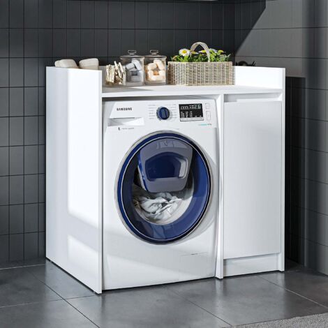 Derin Washing Machine Cabinet with Integrated Side Storage, 100cm - White