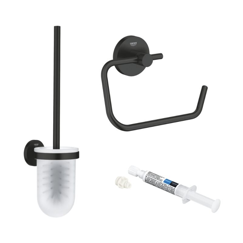 Dérouleur de papier mural + porte balai wc Grohe Start noir mat + colle Grohe QuickGlue