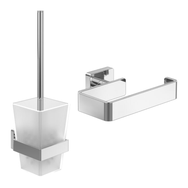 Dérouleur de papier toilette sans couvercle + Ensemble brosse WC VILLEROY ET BOCH Striking Chrome