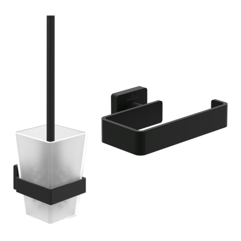 Villeroy&boch - Dérouleur de papier toilette sans couvercle + Ensemble brosse wc villeroy et boch Striking Chrome noir mat