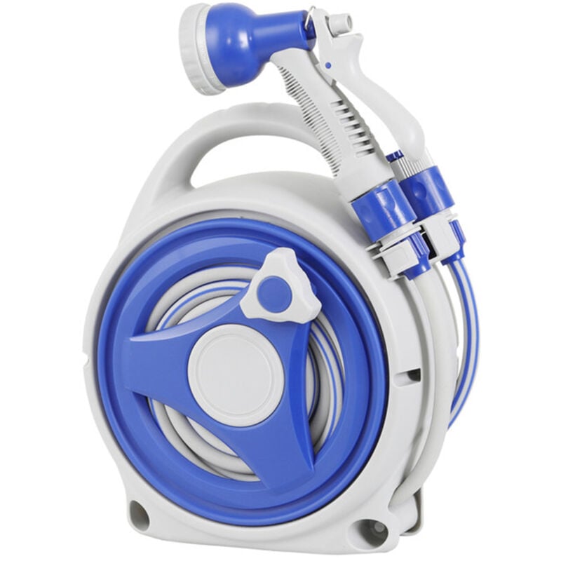 Dérouleur de tuyau portable 13m avec 8 modes d'arrosage et support pour arrosage lavage voiture