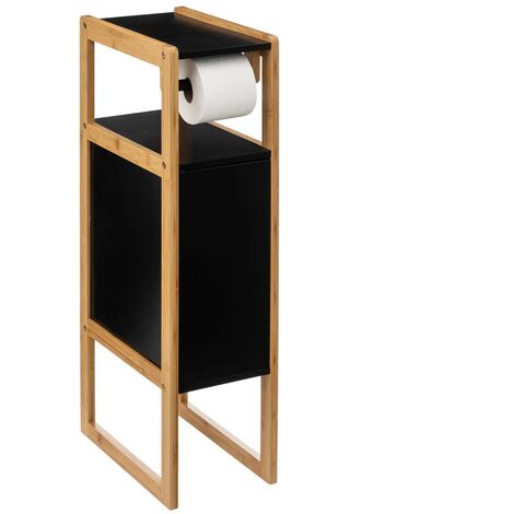 Dérouleur papier toilette avec réserve en panneau de particules coloris noir/naturel - Longueur 33 x Profondeur 20 x Hauteur 80 cm -PEGANE-