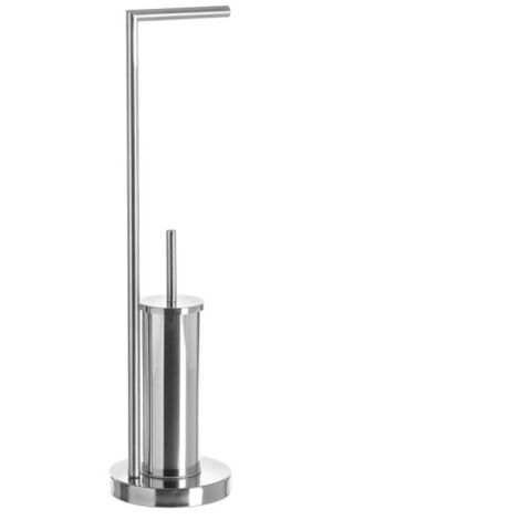 Dérouleur Papier Toilette + Brosse WC en Métal Chromé