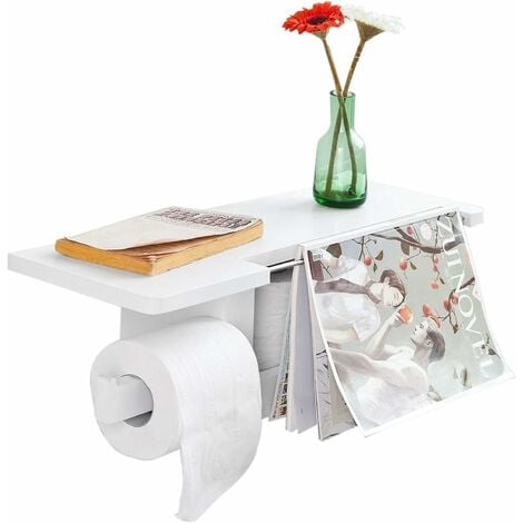 main image of "Dérouleur Papier Toilette - Distributeur WC Porte Papier mural avec support pour déposer Smartphone et porte-revues- Blanc FRG175-W SoBuy®"