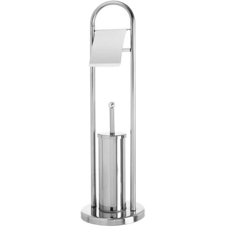 Dérouleur papier toilette et brosse WC métal chromé